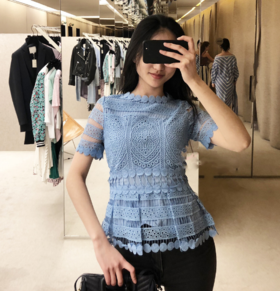 【服饰】m短袖重工蕾丝镂空上衣T恤女LOSERAY