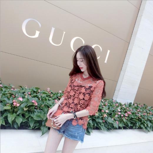 【服饰】轻奢 唯美土橙色 蕾丝钩花上衣附吊带 商品图0