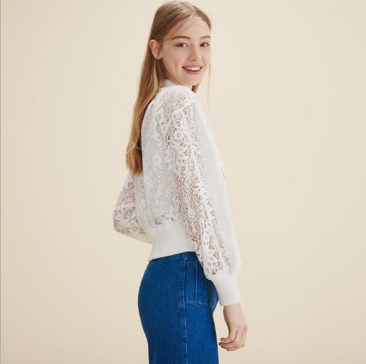 【服饰】MJ钩花镂空蕾丝棒球服夹克外套女短款 商品图3