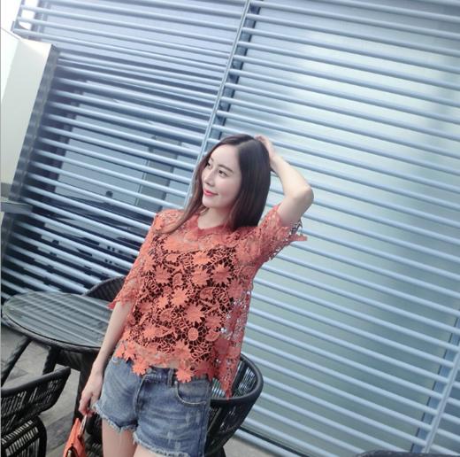 【服饰】轻奢 唯美土橙色 蕾丝钩花上衣附吊带 商品图2