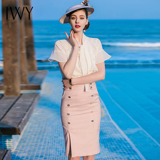 IWY/白色短袖粉色半裙套装B89+S420 商品图0
