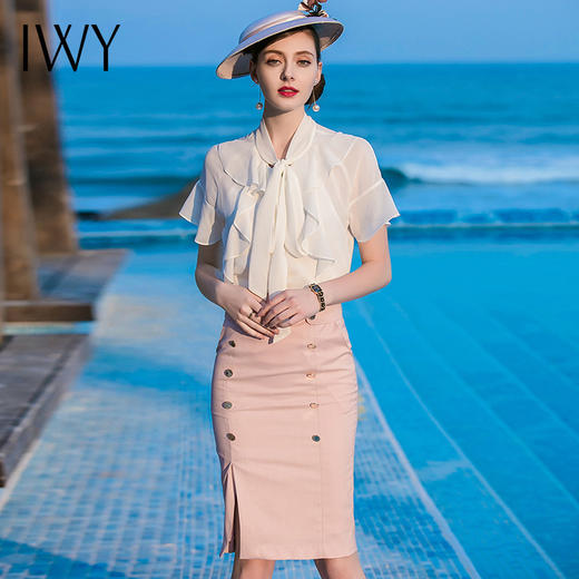 IWY/白色短袖粉色半裙套装B89+S420 商品图2