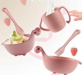 【儿童餐具】小麦秸秆儿童卡通餐具碗叉勺水壶 婴儿宝宝耐摔餐饮具套装