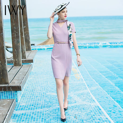 IWY/短袖紫色连衣裙Q174 商品图5