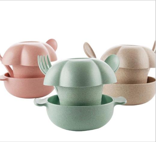 【婴幼儿餐具】小麦秸秆儿童卡通礼品餐具套装 环保耐摔双耳碗碟勺婴儿喂养餐具 商品图0