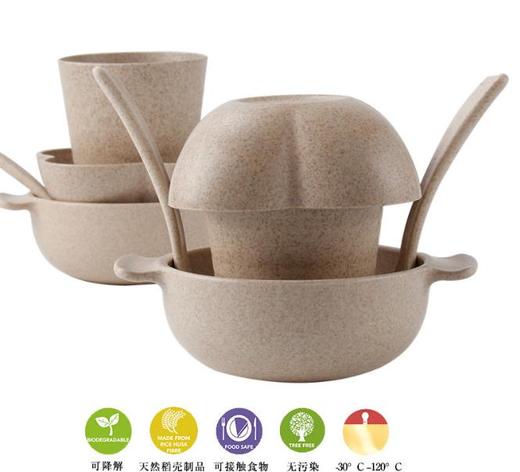 【婴幼儿餐具】小麦秸秆儿童卡通礼品餐具套装 环保耐摔双耳碗碟勺婴儿喂养餐具 商品图1