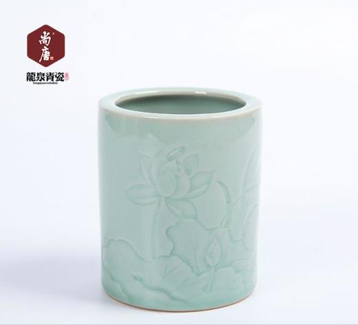 【茶杯茶具】越窑青瓷带盖办公茶水杯套装手工刻花办公茶杯瓷器礼品越青堂三件 商品图2