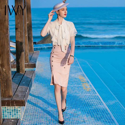 IWY/白色短袖粉色半裙套装B89+S420 商品图4