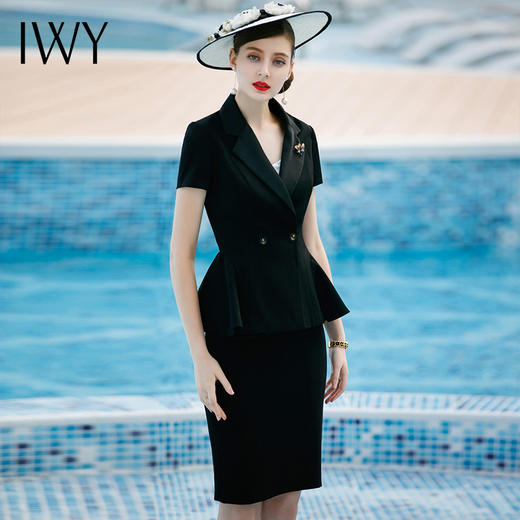 IWY/黑色短袖西装半裙套装CS411 商品图3
