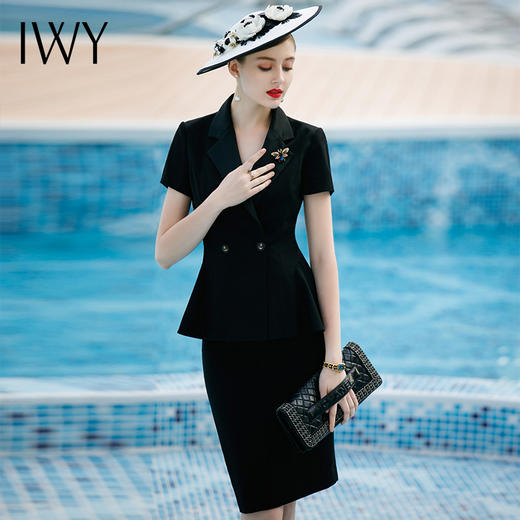 IWY/黑色短袖西装半裙套装CS411 商品图0