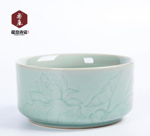 【茶杯茶具】越窑青瓷带盖办公茶水杯套装手工刻花办公茶杯瓷器礼品越青堂三件 商品图3