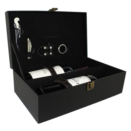 鳄鱼纹双支装红酒皮礼盒 黑色双支装 含酒具 商品图1