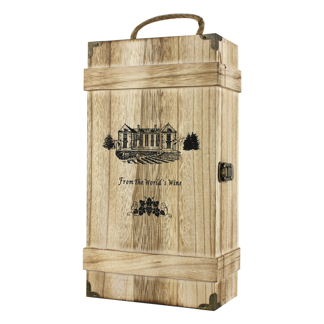 红酒木礼盒双支装 实木葡萄酒礼盒 复古2瓶装红酒木盒