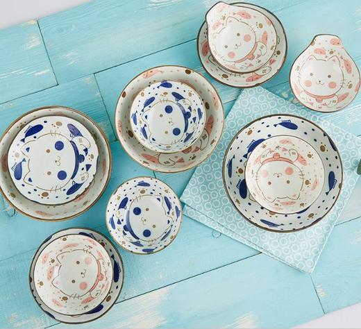 【居家日用】。原是家居 日式陶瓷手绘餐具 小馋猫系列 6.5寸大汤碗 家用 商品图4