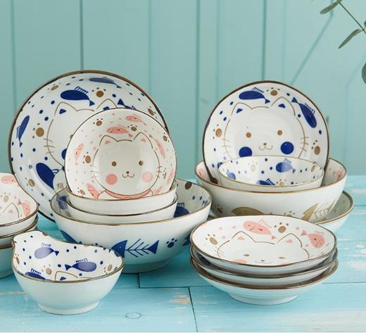 【居家日用】。原是家居 日式陶瓷手绘餐具 小馋猫系列 6.5寸大汤碗 家用 商品图3