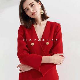 TJ003红色/TJ002白色v领西装连体长裤