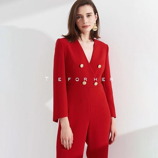 TJ003红色/TJ002白色v领西装连体长裤 商品图2