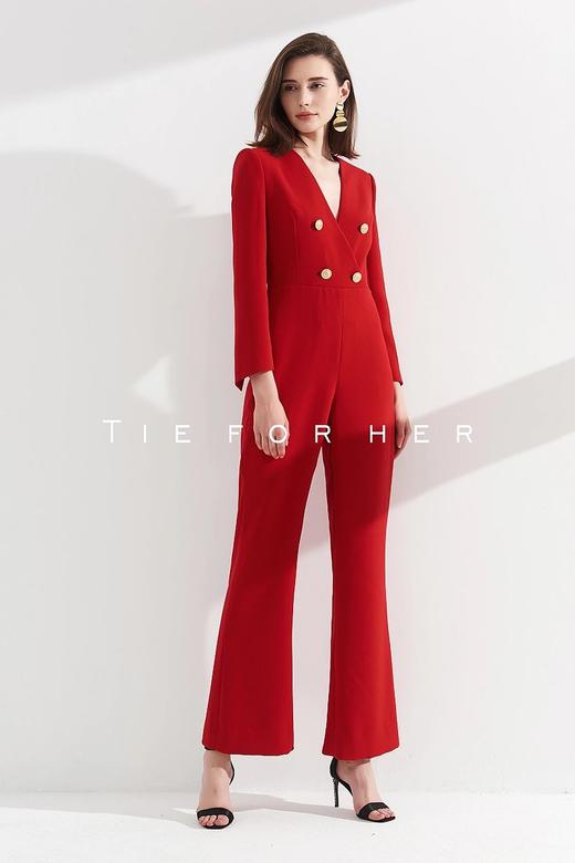 TJ003红色/TJ002白色v领西装连体长裤 商品图1