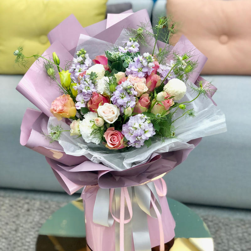 5 爱你粉色花束抱抱送女友老婆表爱花束