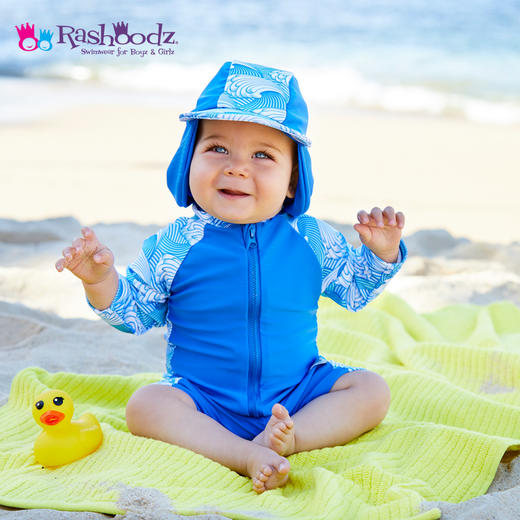 澳大利亚进口Rashoodz   幼童长袖带帽防晒拉链连体泳衣沙滩衣 商品图0