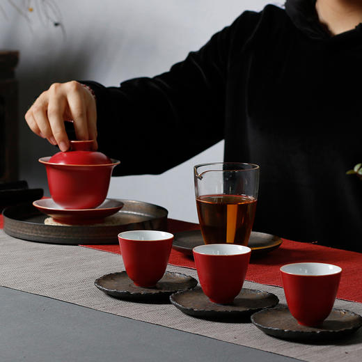新中式红礼盒装茶具套装 盖碗整套茶具送礼家用陶瓷玻璃公杯 商品图0