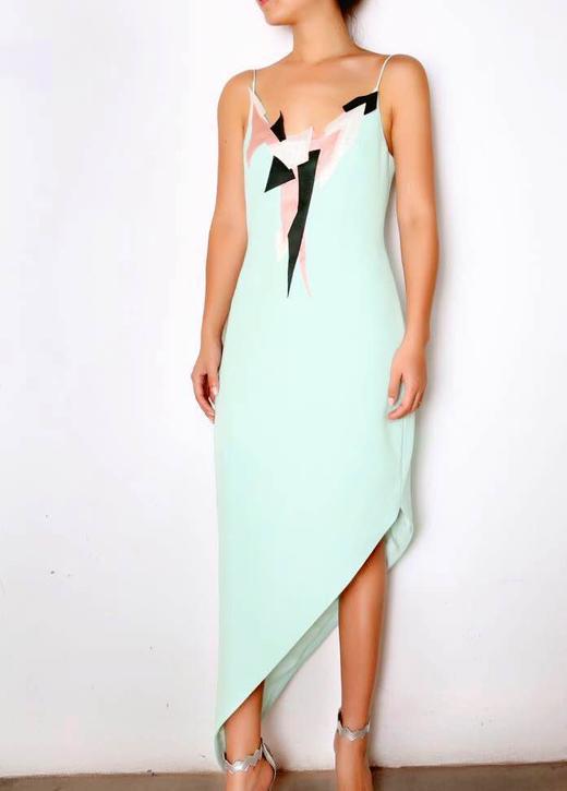 Atelier Miss Lu/  Beryl-薄荷绿不对称吊带裙 商品图4