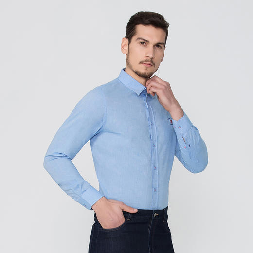 JAMES KINGDOM春夏新品男士休闲商务棉麻长袖衬衫BA188A684 商品图1