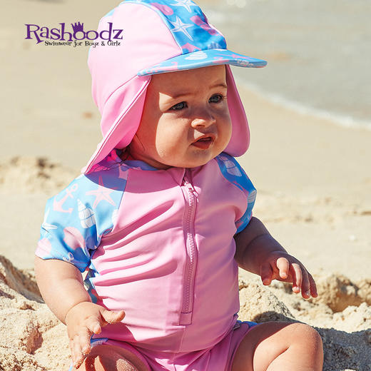 澳大利亚进口Rashoodz   幼童短袖带帽防晒拉链连体泳衣沙滩衣 商品图0