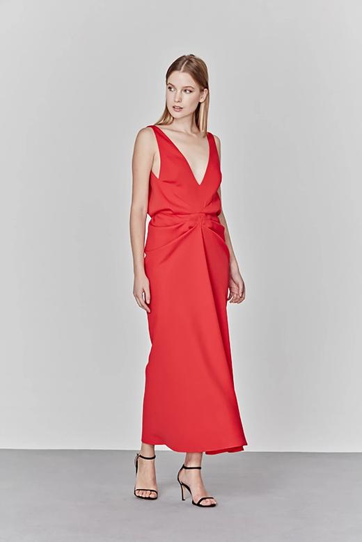 AtelierMissLu / Lena-正红色深V露背褶皱礼服裙 商品图4