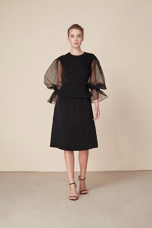 Atelier Miss Lu /  Ophelia-黑色欧根纱蓬袖连身裙 商品图5