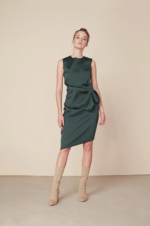 AtelierMissLu/Bridget- 墨绿腰间褶饰连身裙 商品图1