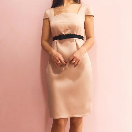 Atelier Miss Lu/ Nina-香槟方领收腰连身裙 商品图0