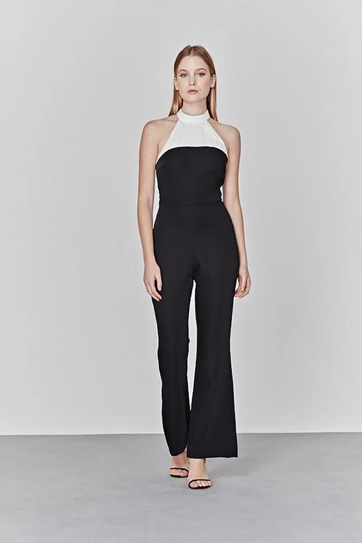 Atelier Miss Lu/ Enid-黑白飘带露背微喇连体裤 商品图1