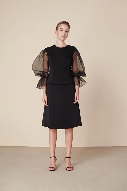 Atelier Miss Lu /  Ophelia-黑色欧根纱蓬袖连身裙 商品图1