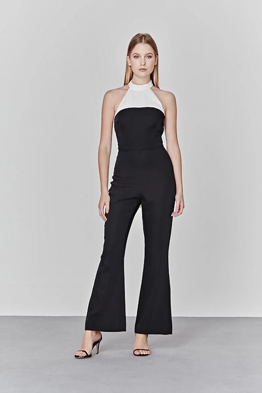 Atelier Miss Lu/ Enid-黑白飘带露背微喇连体裤 商品图3