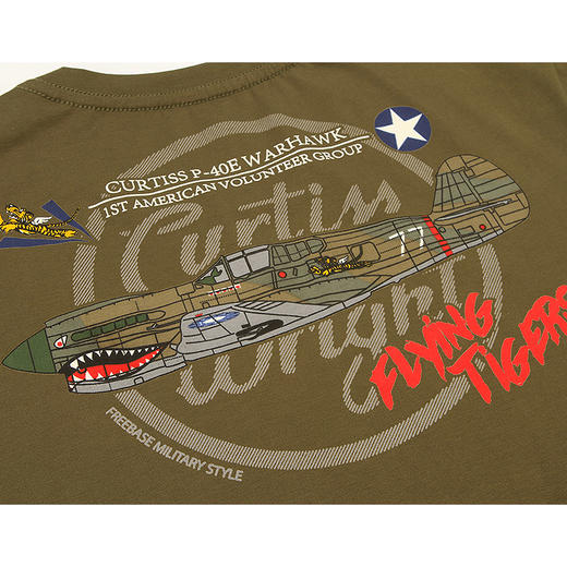 【19.9元1件】自由基地二战P-40E战鹰战斗机印花潮流复古图案短袖T恤透气体恤 商品图5