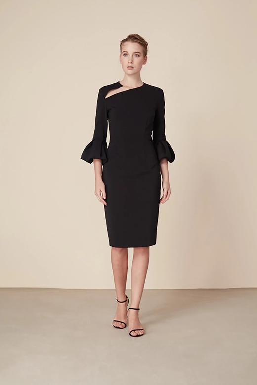 Atelier Miss Lu/  Madeline - 黑色钟形袖肩部挖剪连身裙 商品图1