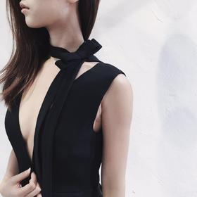 Atelier Miss Lu/ Edith- 黑色深V飘带长礼服