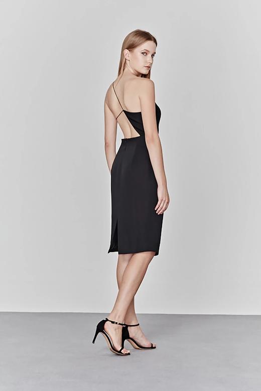 Atelier Miss Lu/ Kristen-黑色斜肩极细肩带露背小礼服 商品图5