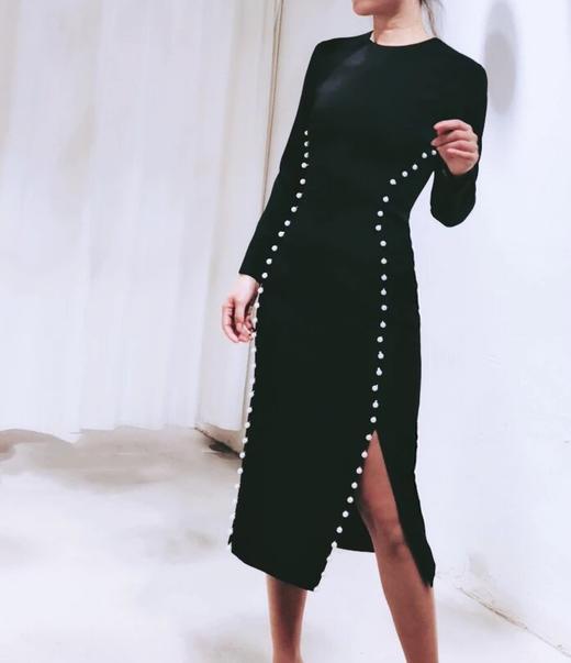 Atelier Miss Lu / Emma-黑色珍珠开衩连身裙 商品图0