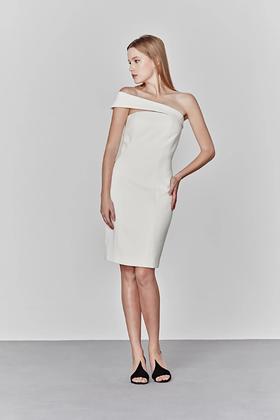 Atelier Miss Lu/ Blanche- 白色斜肩抹胸小礼服