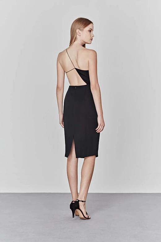 Atelier Miss Lu/ Kristen-黑色斜肩极细肩带露背小礼服 商品图1