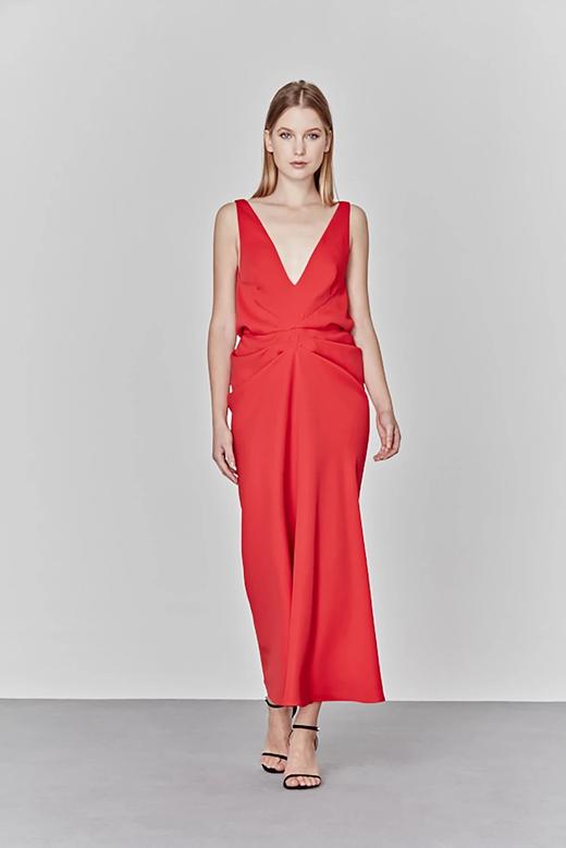AtelierMissLu / Lena-正红色深V露背褶皱礼服裙 商品图3