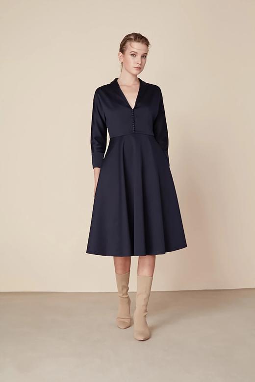 Atelier Miss Lu/  Sandra - 深蓝真丝立领连身裙 商品图4