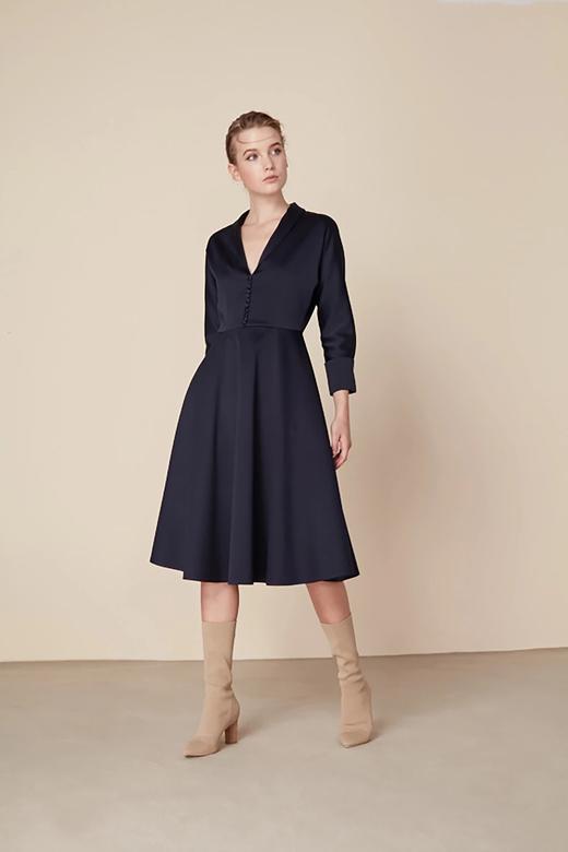 Atelier Miss Lu/  Sandra - 深蓝真丝立领连身裙 商品图3