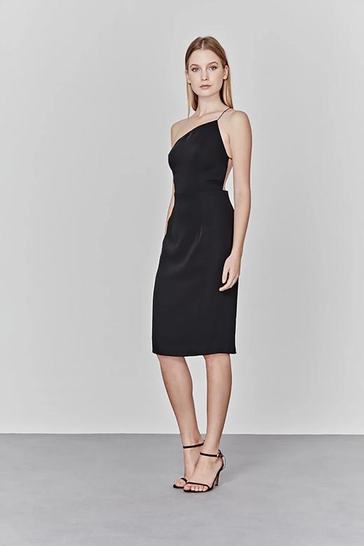 Atelier Miss Lu/ Kristen-黑色斜肩极细肩带露背小礼服 商品图3