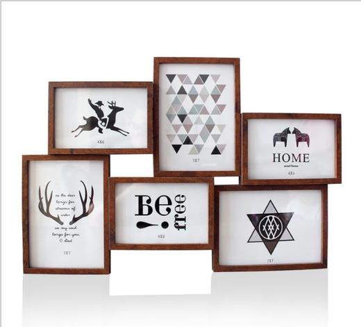 【家居摆件】6寸7寸6格组合连体木质相框美式风挂墙装饰品照片墙挂墙像框 商品图4