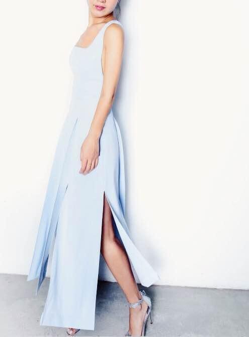 Atelier Miss Lu/  Gwyneth- 水蓝色高开衩露背礼服裙 商品图0