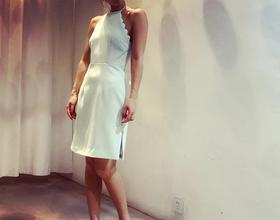 Atelier Miss Lu/Cara-薄荷绿扇贝边挂脖连身裙