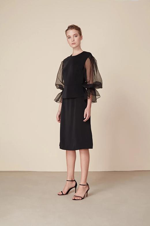 Atelier Miss Lu /  Ophelia-黑色欧根纱蓬袖连身裙 商品图4